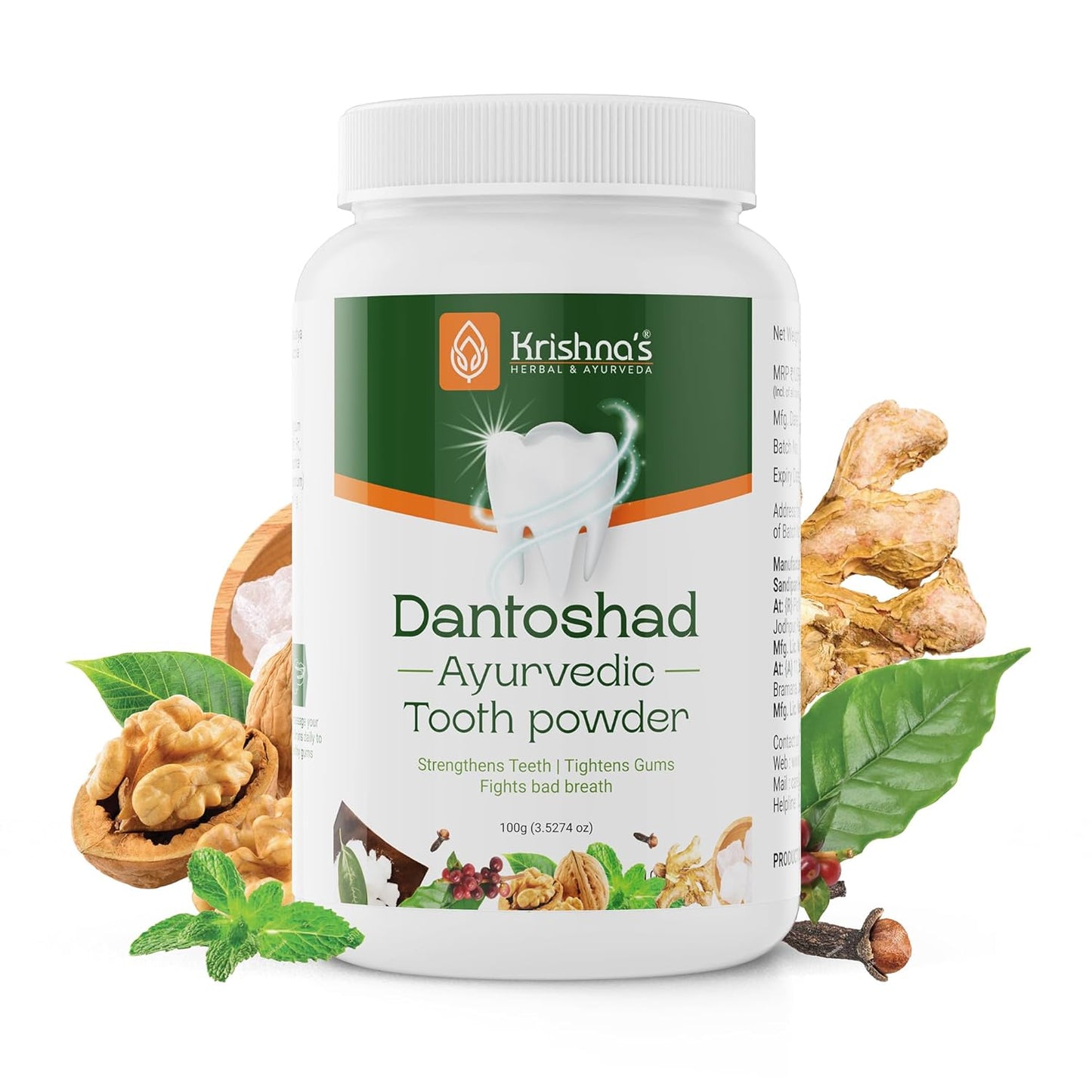 Krishnaâ€™s Dantoshad Ayurvedic Tooth Powder With Goodness of 15 Herbs for Strengthens Teeth, Tightens Gum & Maintain Fresh Breath - 100 gm (Pack of 1)