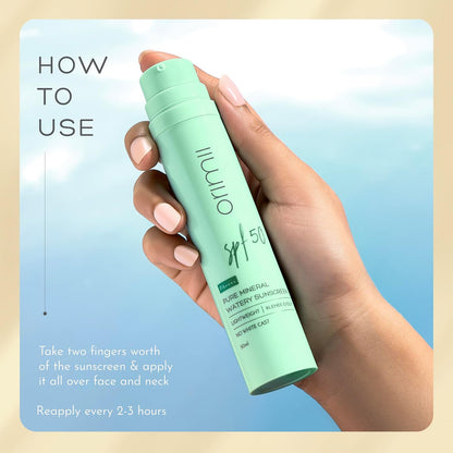 Orimii 100% Pure Mineral Fluid Sunscreen SPF 50| Super Lightweight, Zero White Cast & Blends Easily on Skin | With Zinc Oxide & Hyaluronic Acid | Fragrance Free, Non Comedogenic & Pregnancy Safe 50ml