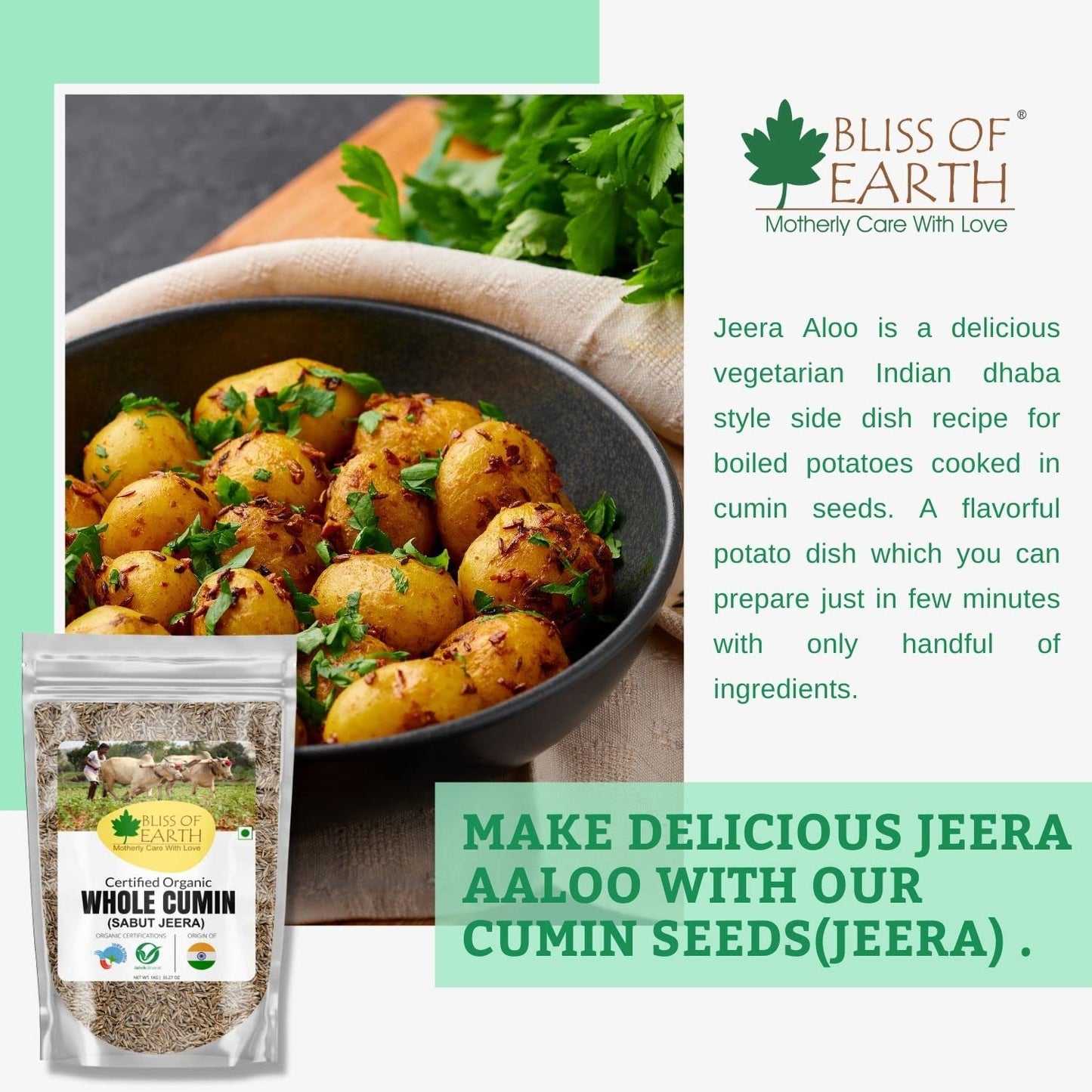 Bliss of Earth 1kg Organic Cumin Seed Jeera Whole Spice, Sabut Jeera best for cooking