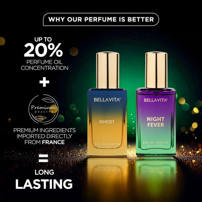 BELLAVITA Ghost & Night Fever | Long Lasting 2x20ml EDP Perfume for Man and Woman | with Bergamot, Cedarwood | Premium Unisex Fragrance for Men and Women