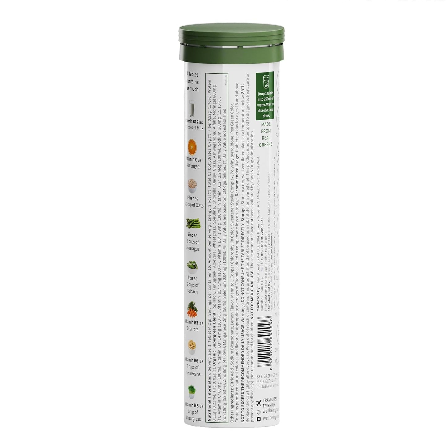 Wellbeing Nutrition Daily Greens (15 Effervescent Tablets) | Wholefood Multivitamins with Vitamin C, Zinc, B6 for Immunity & Detox with Organic Certified Plant Superfoods & Antioxidants