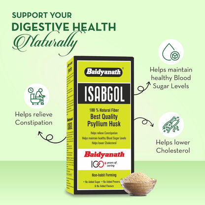 Baidyanath Asli Ayurved Isabgol 100 gm - Psyllium Husk Powder| Boosts Digestion | Constipation Relief Naturally | Rich Source Of Dietary Fiber Supplement