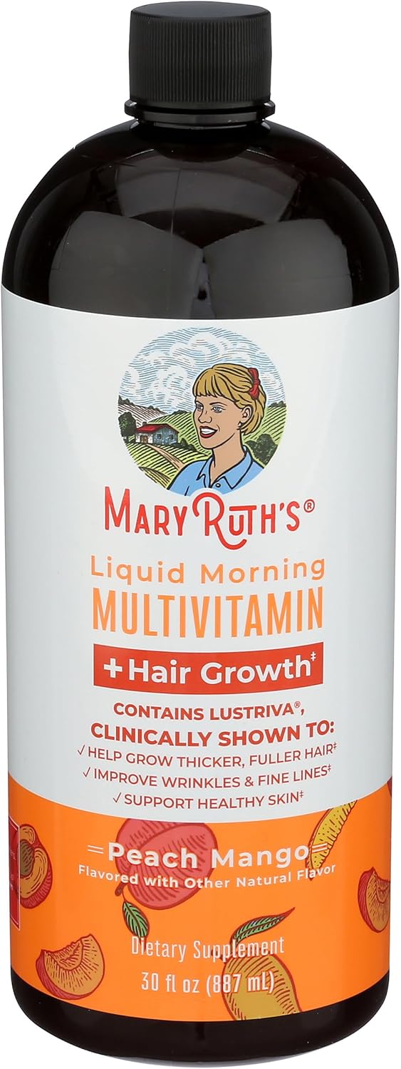 MARYRUTH'S Liquid Multivitamin + Hair Growth | Clinically Tested in Women for Thicker Hair & Facial Wrinkles | Biotin 10000mcg | Lustriva Hair Growth Supplements | Skin Care | Ages 18+ | 30 Fl Oz