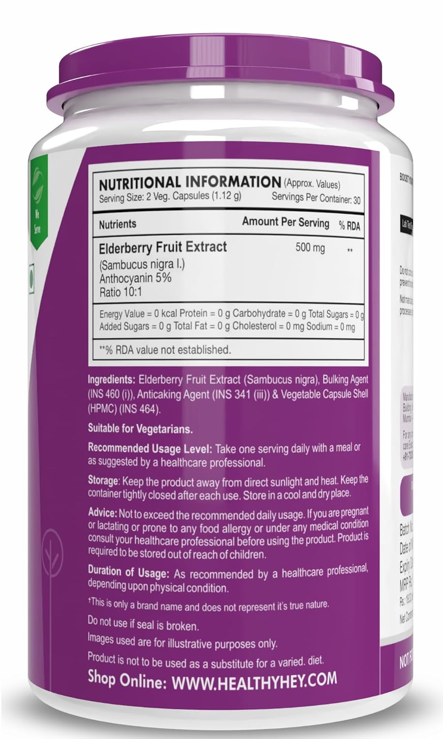 HealthyHey Nutrition Natural Elderberry Fruit Extract,60 vegetable capsules