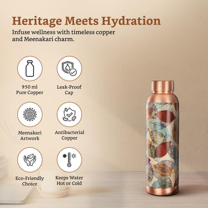 Solimo Copper Leak-Proof Meenakari Bottles | 950 ml | Pure Copper | Traditional Art Design | Daily Wellness Bottle