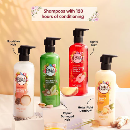 Buds & Berries Nourishment Shampoo with Rice Water and Chia Seeds | Strengthens Hair, 120 Hours of Conditioning | No Sulphate, No Paraben, No Silicone (300 ml)