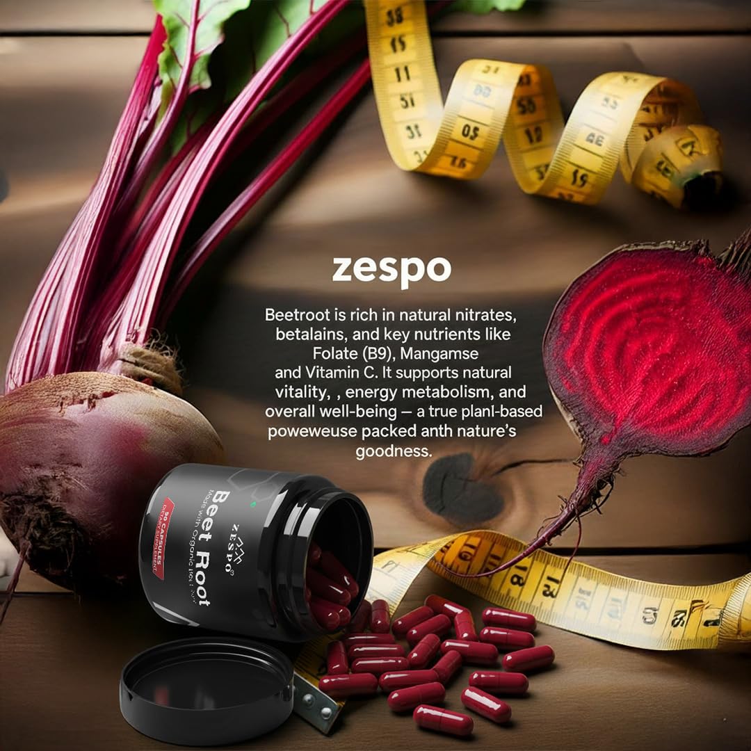 Zespo Organic Beet Root Capsules 1000mg â€“ Supports Heart Health, Blood Pressure, Energy, Antioxidant & Stamina â€“ Vegan, Non-GMO | 90 Capsules