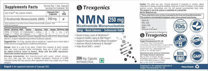 Trexgenics NICOTINAMIDE-MONONUCLEOTIDE(NMN)250 NAD + Booster Energy, Muscle Endurance, Cardiovascular Health VEGAN & NON-GMO (30 Veg Capsules)