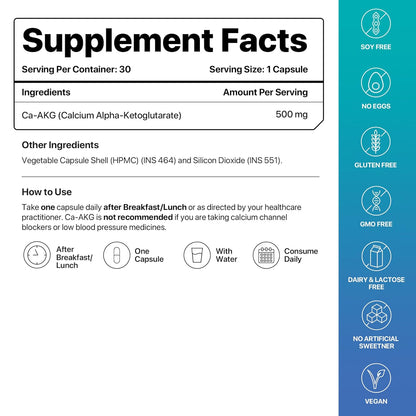 Decode Age Ca-AKG Supplement 500 mg â€“ 99.9% Pure, Highly Bioavailable Calcium Alpha-Ketoglutarate for Bone Strength, Energy & Muscle Recovery â€“ Clinically Tested, 30 Vegetarian Capsules