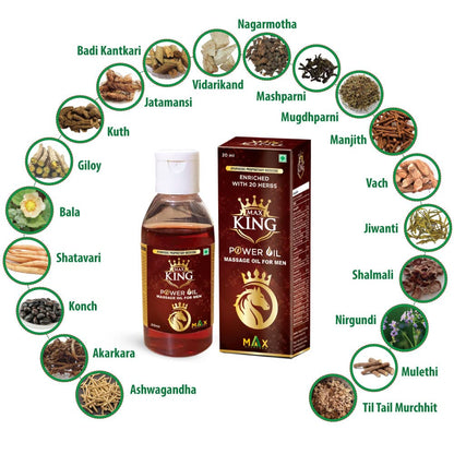 Max Ayurveda King Power Massage Oil For Men - Pack of 1 (20ml) - 100% Ayurvedic Tel, Stamina Booster Sanda Tailam