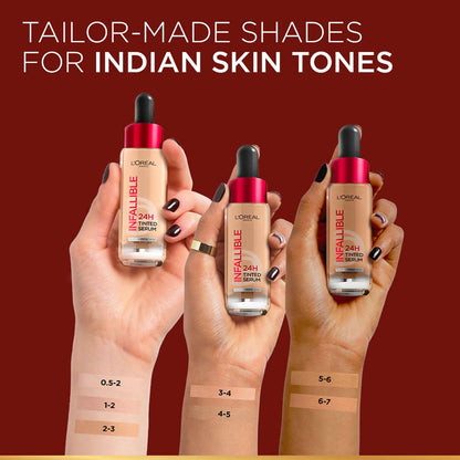 Lâ€™OrÃ©al Paris Infallible 24H Tinted Serum Foundation, Light-weight Coverage, Dewy & Radiant Finish, Transfer-proof, 30ml