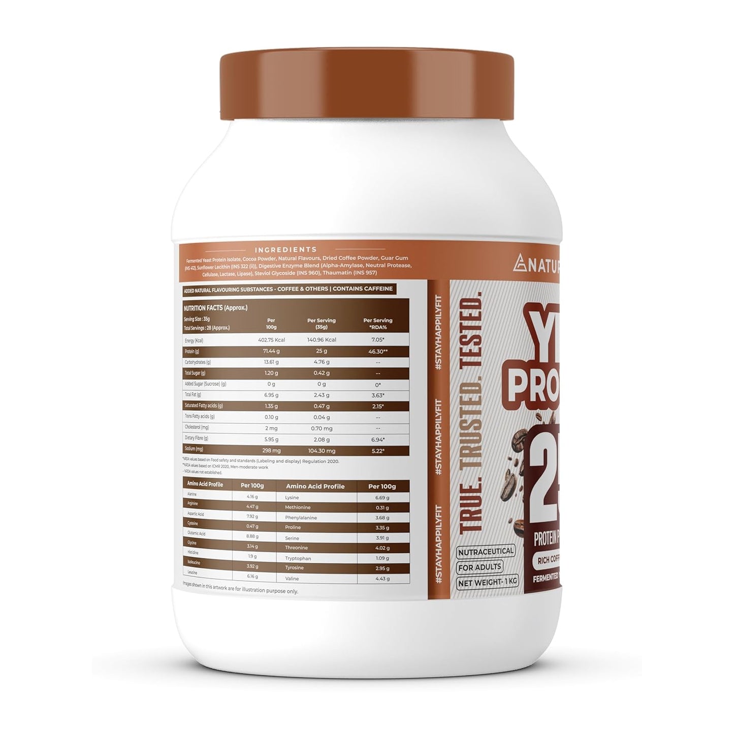 Naturaltein YES Protein 1kg | Fermented Yeast Vegan Protein Powder | Rich Coffee Flavour | 25 g Protein | No Added Sugar | Naturally Sweetened | Digestive Enzymes | Heavy Metal Tested | 28 Servings