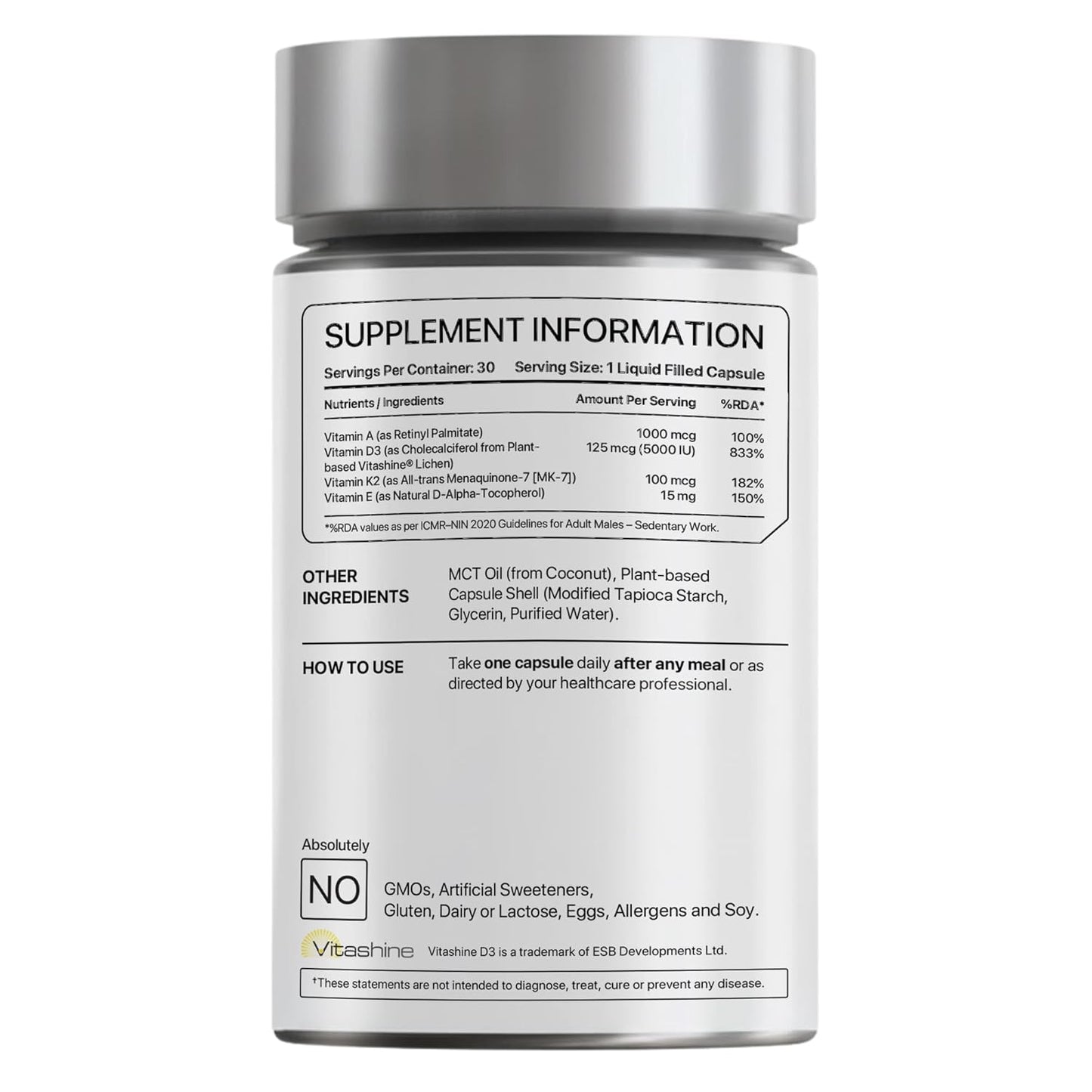 Decode Age DAKE 5000 IU | Vitamin D3 K2 Supplement with Vitamins E & A in MCT Oil for Bone, Immune, Heart and Vision Support | Vegan Capsules | 1 Month Supply