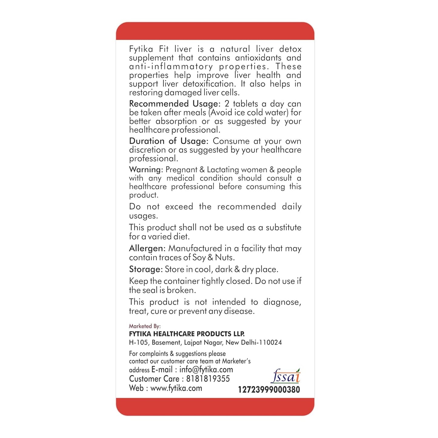 Fytika Fit Liver Detox Supplement with Milk Thistle (60 Tablets) | For Healthy and Strong Liver| Enriched with Milk Thistle, Kalmegh, Kutaki, Curcumin, Bhuiamlaki and Probiotics