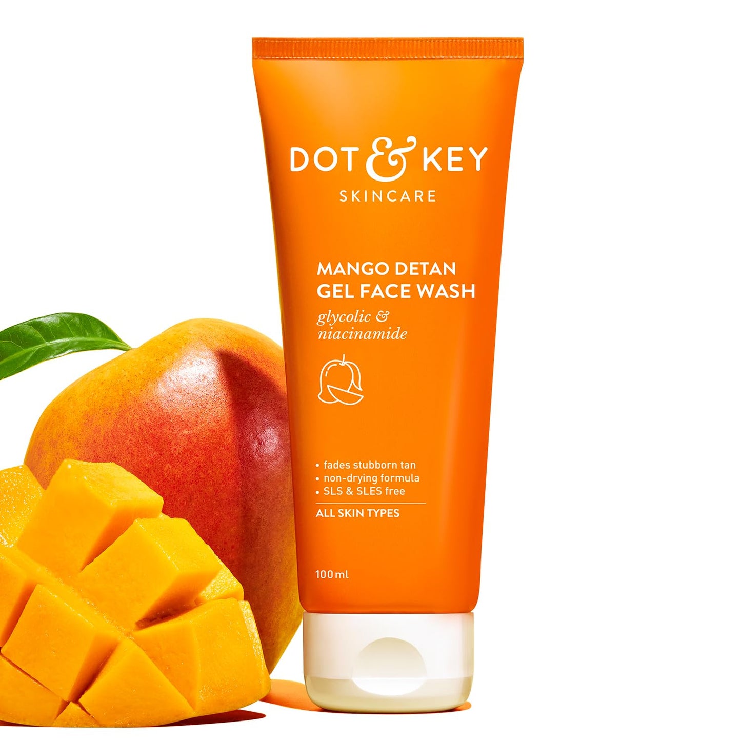 Dot & Key Mango Detan Gel Face Wash | Gently Cleanses Skin From Dirt & Oil | Fades Stubborn Tan | For All Skin Types | 100ml