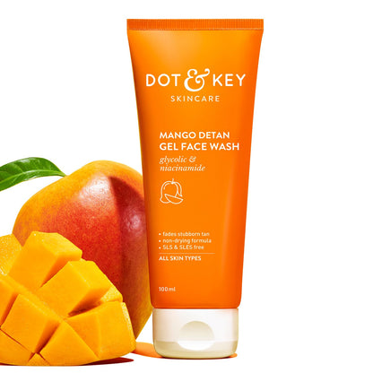 Dot & Key Mango Detan Gel Face Wash | Gently Cleanses Skin From Dirt & Oil | Fades Stubborn Tan | For All Skin Types | 100ml