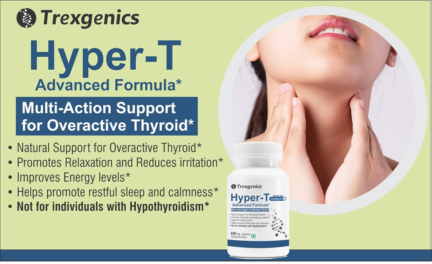Trexgenics HYPER-T Overactive Thyroid Support VEGAN & NON-GMO (60 Veg. Capsules) (Pack of 1)
