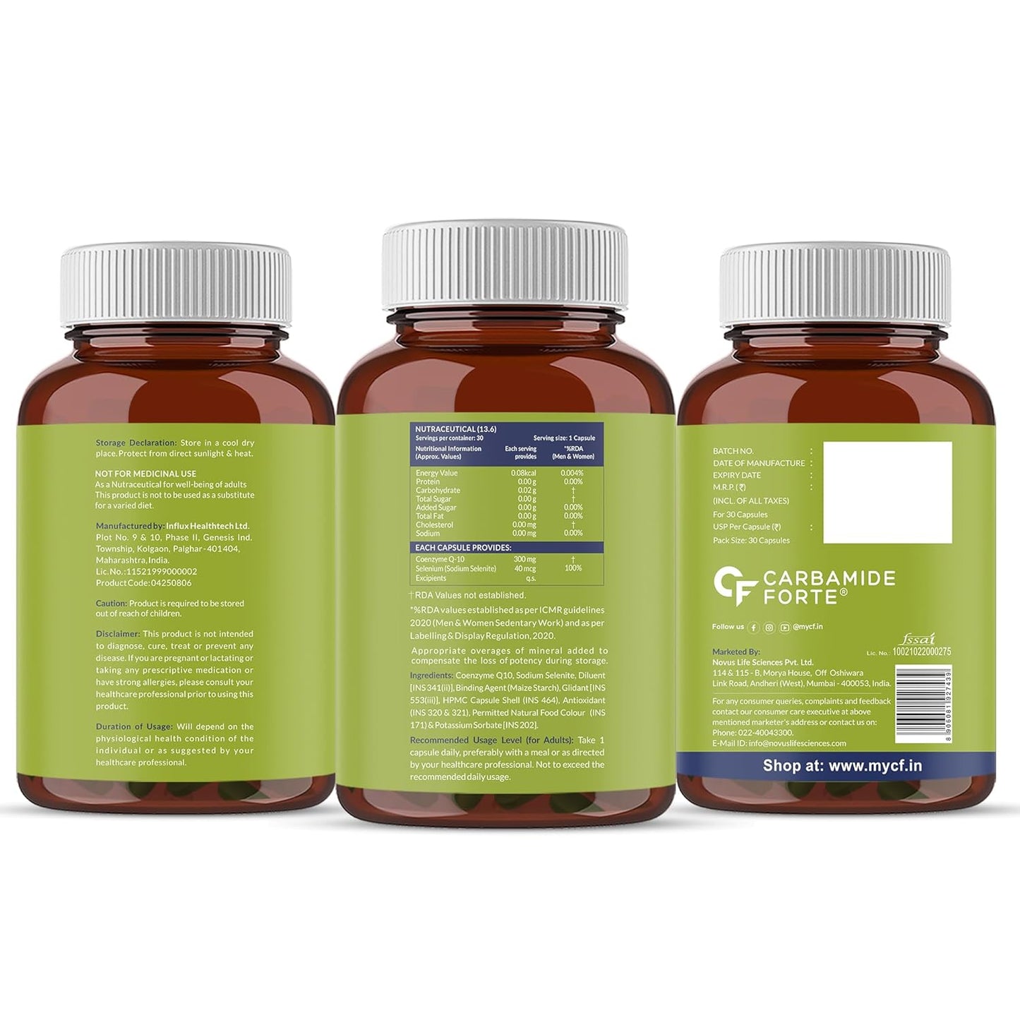 Carbamide Forte Coenzyme Q10 | CoQ10 Supplement 300mg with Selenium 40mcg | Coq10 Ubiqinol Supports Heart Health and Vascular Health | 100% Vegetarian â€“ 30 Capsules (pack of 1)