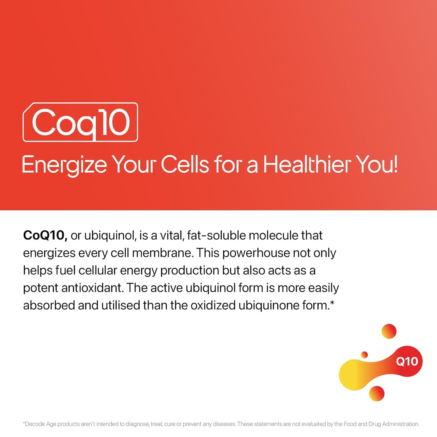 Decode Age CoQ10 (Coenzyme Q10) with Piperine 5mg for High Absorption | Ubiquinol Formula Supports Heart & Vascular Health, Cellular Energy & Healthy Ageing | 60 Capsules, 2 Month Supply