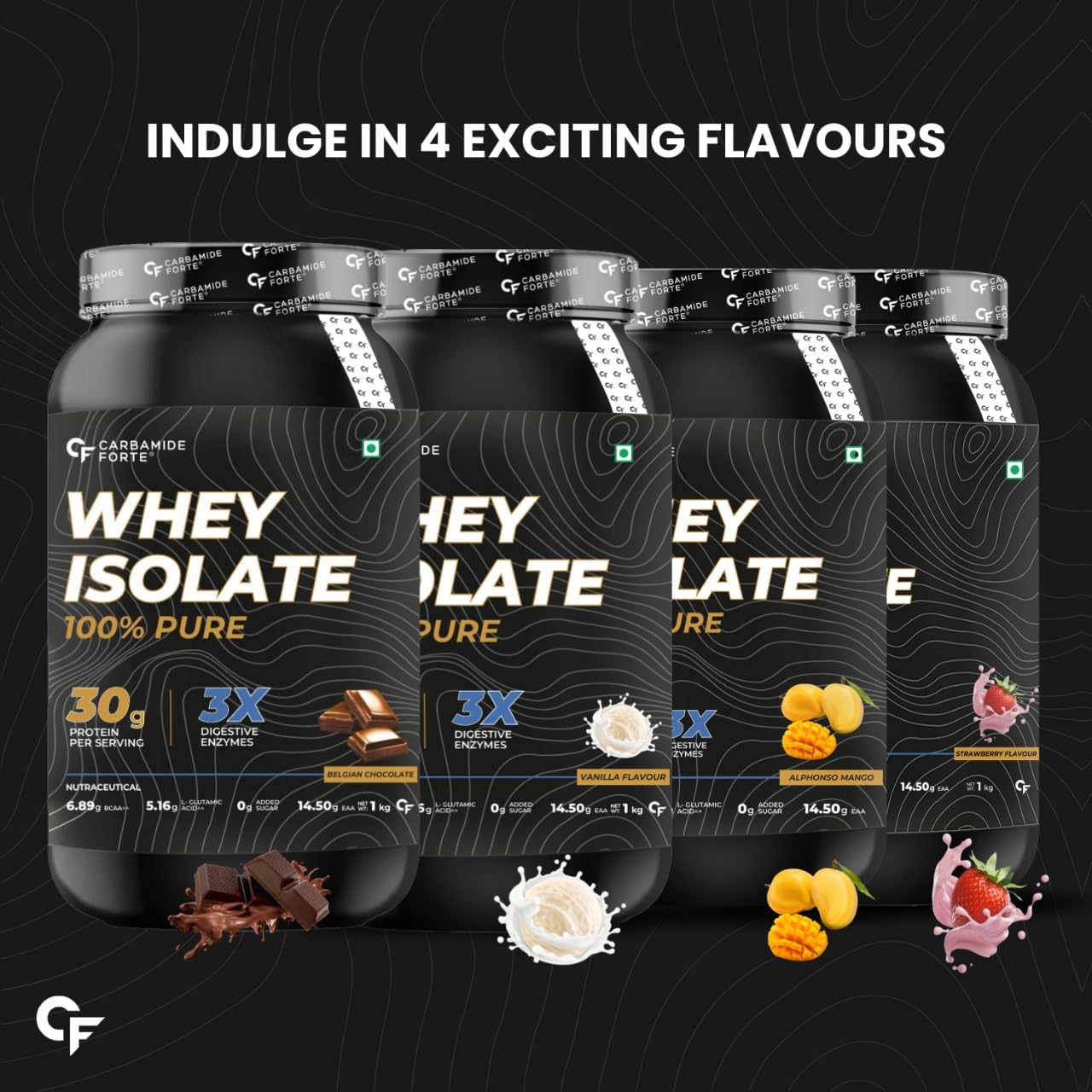 Carbamide Forte Whey Protein Powder Isolate | 100% Pure Protein Powder for Men | 30g Protein | 3X digestive Enzymes | 6.89g BCAA | 14.50g EAA | No added sugar | Belgian Chocolate Flavour - 1Kg