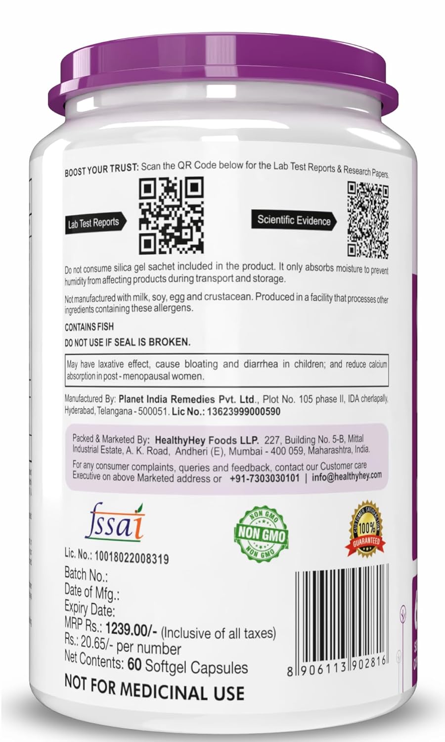 HealthyHey Nutrition Omega 3 Fish Oil for Men - 2000 Mg/serving - 60 Softgel Capsules (600 EPA & 400 DHA)