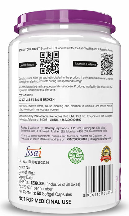 HealthyHey Nutrition Omega 3 Fish Oil for Men - 2000 Mg/serving - 60 Softgel Capsules (600 EPA & 400 DHA)