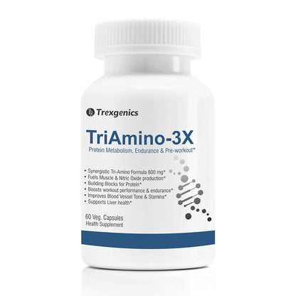 TrexgenicsÂ® TRIAMINO-3X Advanced Nitric Oxide Precursor, Protein Metabolism, Endurance, Recovery, Blood Circulation & Pre-Workout, L Arginine 300mg, Ornithine 250 mg & Lysine 250mg/Capsule (60 Veg. Capsules)