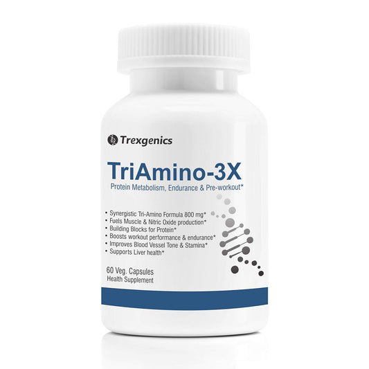 TrexgenicsÂ® TRIAMINO-3X Advanced Nitric Oxide Precursor, Protein Metabolism, Endurance, Recovery, Blood Circulation & Pre-Workout, L Arginine 300mg, Ornithine 250 mg & Lysine 250mg/Capsule (60 Veg. Capsules)