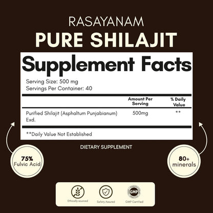 Rasayanam Pure Himalayan Shilajit Resin | Highly Purified with 75% Fulvic Acid & 80+ Trace Minerals | Supports Energy, Stamina, Strength & Recovery | 20 gm