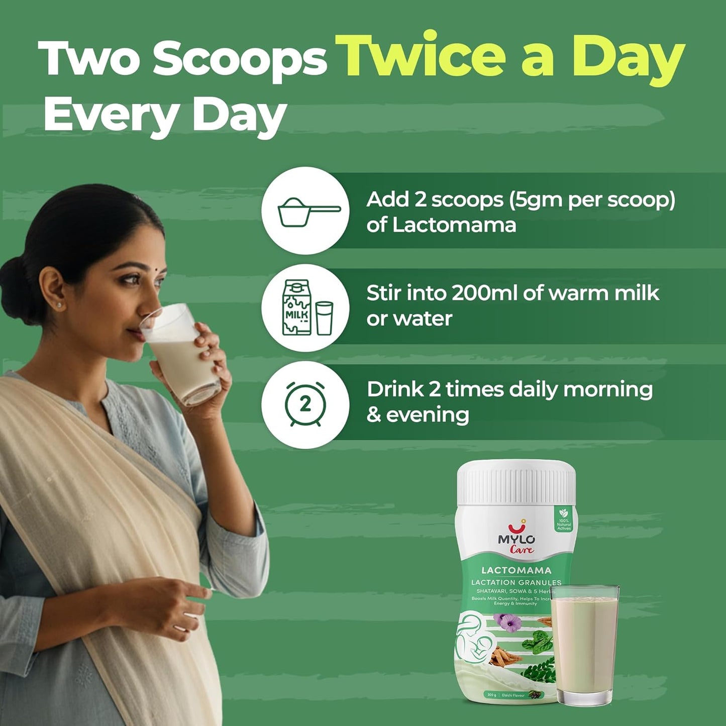 Mylo Lactomama Granules â€“ Lactation Supplement for breastfeeding with Shatavari to Increase Breast Milk (Elaichi Flavour - 300 g ) | With Herbs like Moringa, Sowa & 5 Others | 2 Scoops per Serving (Pack of 1, Elaichi)