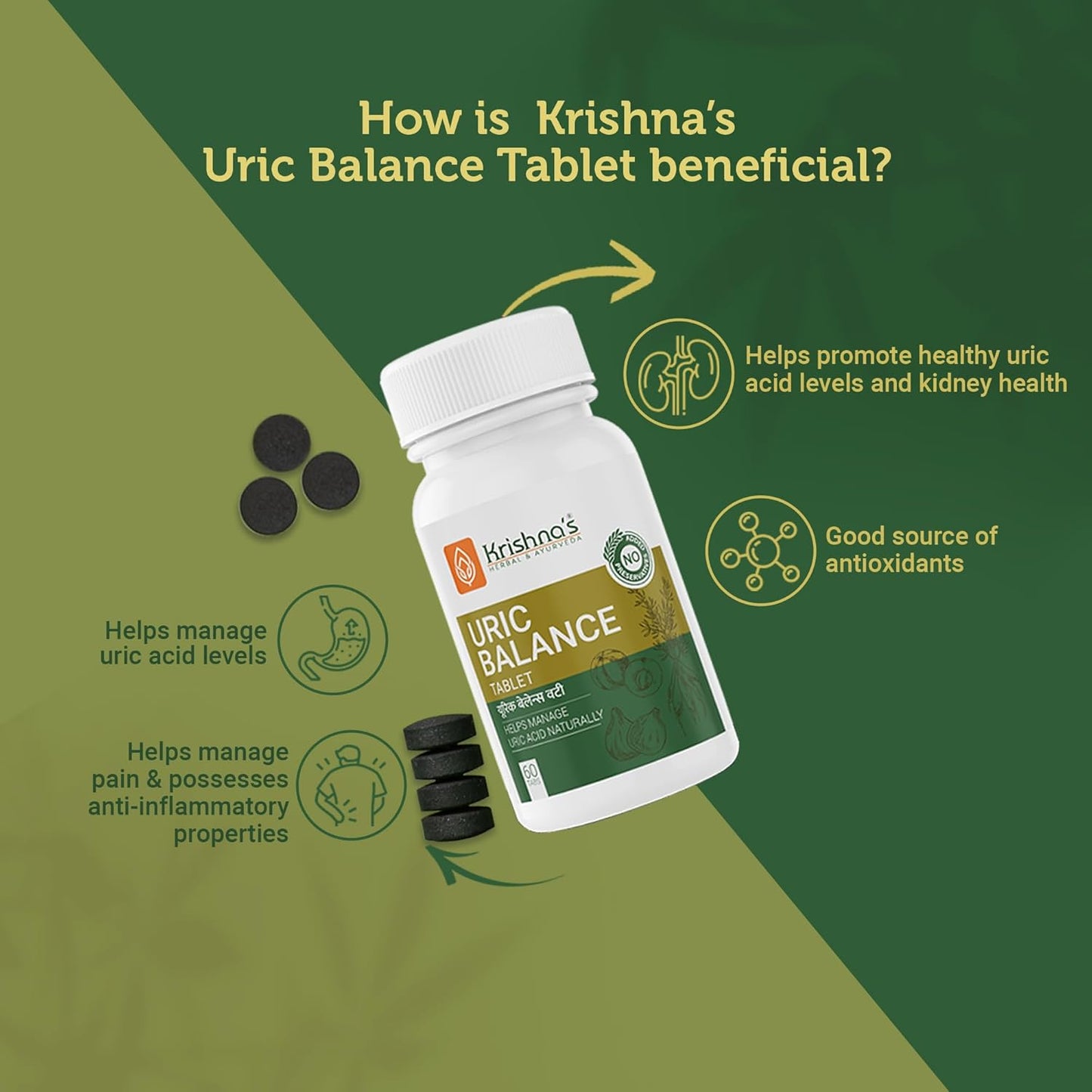 Krishna's Uric Balance Tablets â€“ Advanced Uric Acid Support & Joint Health Formula, 60 Tablets (Pack of 1)