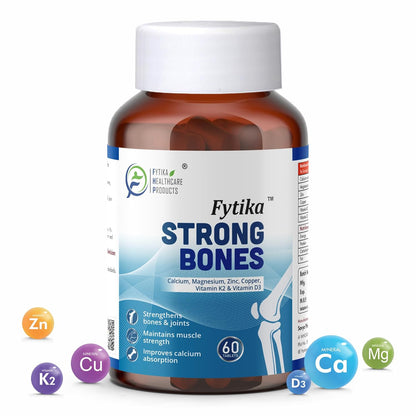 Fytika Strong Bones - 60 TABS (Pack of 1) | Calcium 1000mg + Vitamin D3 400IU Supplement with Magnesium, Zinc,Coper & Vitamin K2 for Complete Bone, Joint & Muscle Health - Women and Men