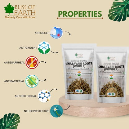 Bliss of Earth Shatavari Root Powder Organic Asparagus Racemosus Natural & Non GMO Good for Immunity & Digestion 100gm
