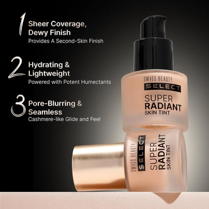 Swiss Beauty Select Super Radiant Hydrating Skin Tint | With Hyaluronic acid | Provides Natural, Dewy Glow | Shade- Creamy Glow, 30gm