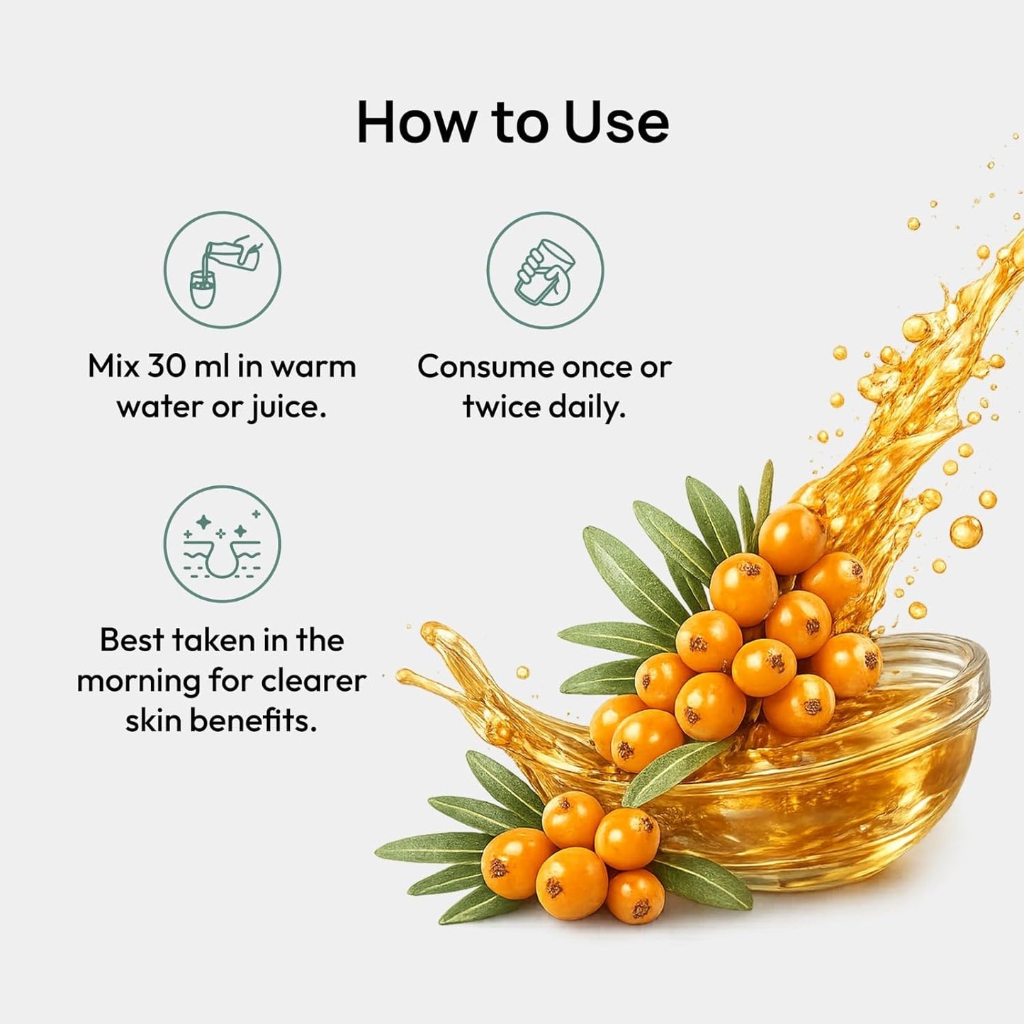 Himalayan Sea Buckthorn Berry Clinically Backed SeaBuckthorn - Vitamin C & Omega 3 6 7 9- Antioxidant Immunity, Acne & Skin Glow, Gut Support-300ml