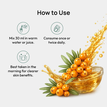 Himalayan Sea Buckthorn Berry Clinically Backed SeaBuckthorn - Vitamin C & Omega 3 6 7 9- Antioxidant Immunity, Acne & Skin Glow, Gut Support-300ml