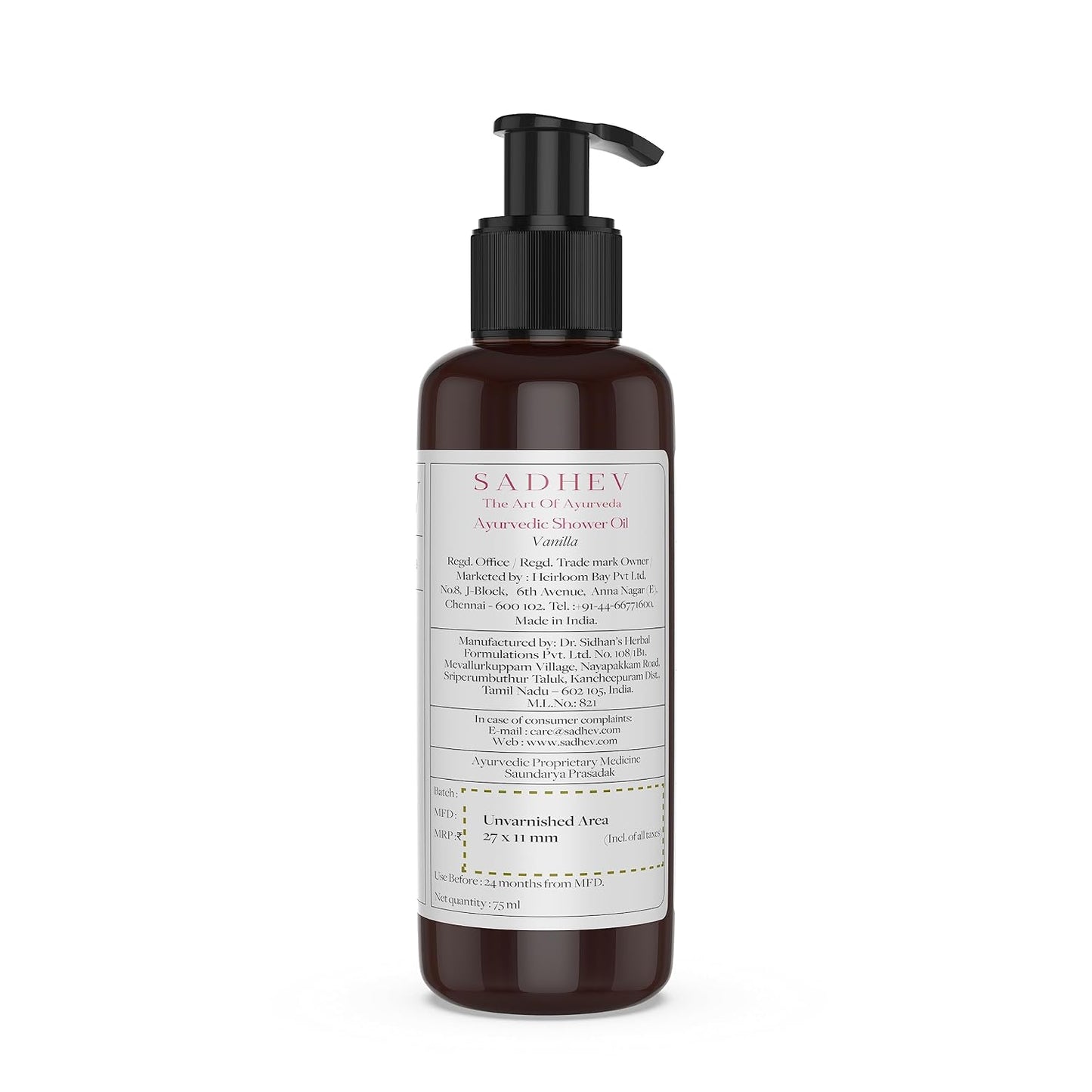 Sadhev Ayurvedic Shower Oil With Goodness Of Vanilla For Hydration And Moistrization