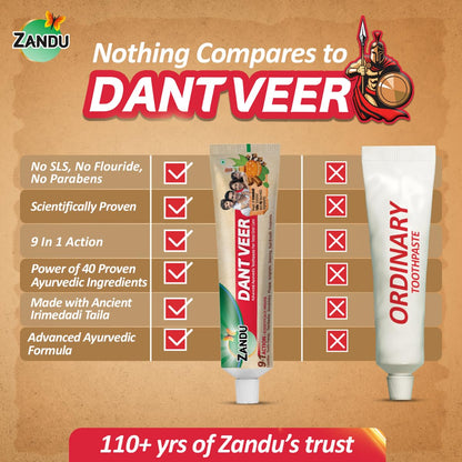 Zandu Dantveer, 200g, USAâ€™s 1st Ayurvedic toothpaste with Irimedadi oil | Scientifically proven formula |Fights 9 dental problems