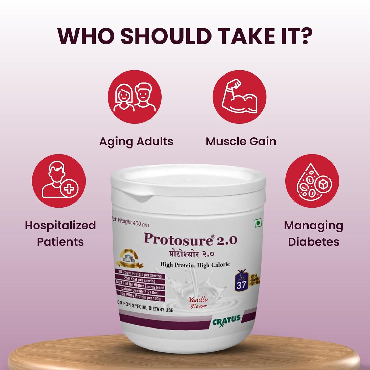 Cratus Protosure 2.0 - Helps Manage Diabetes | Rich in Proteins and Calories | Easily Digestible Fats | Filled with Essential Vitamins and Minerals | Low Glycemic Index