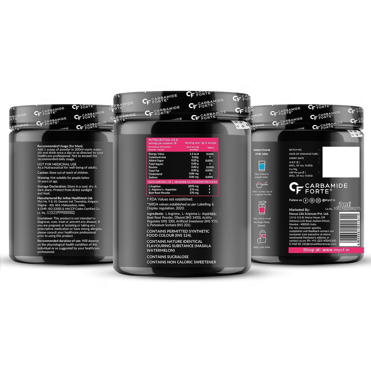 Carbamide Forte L Arginine Powder Supplement 3000mg | Pre-workout for men & women | L Arginine Supplement | Beet Root Powder - Masala Watermelon Flavour - 90g