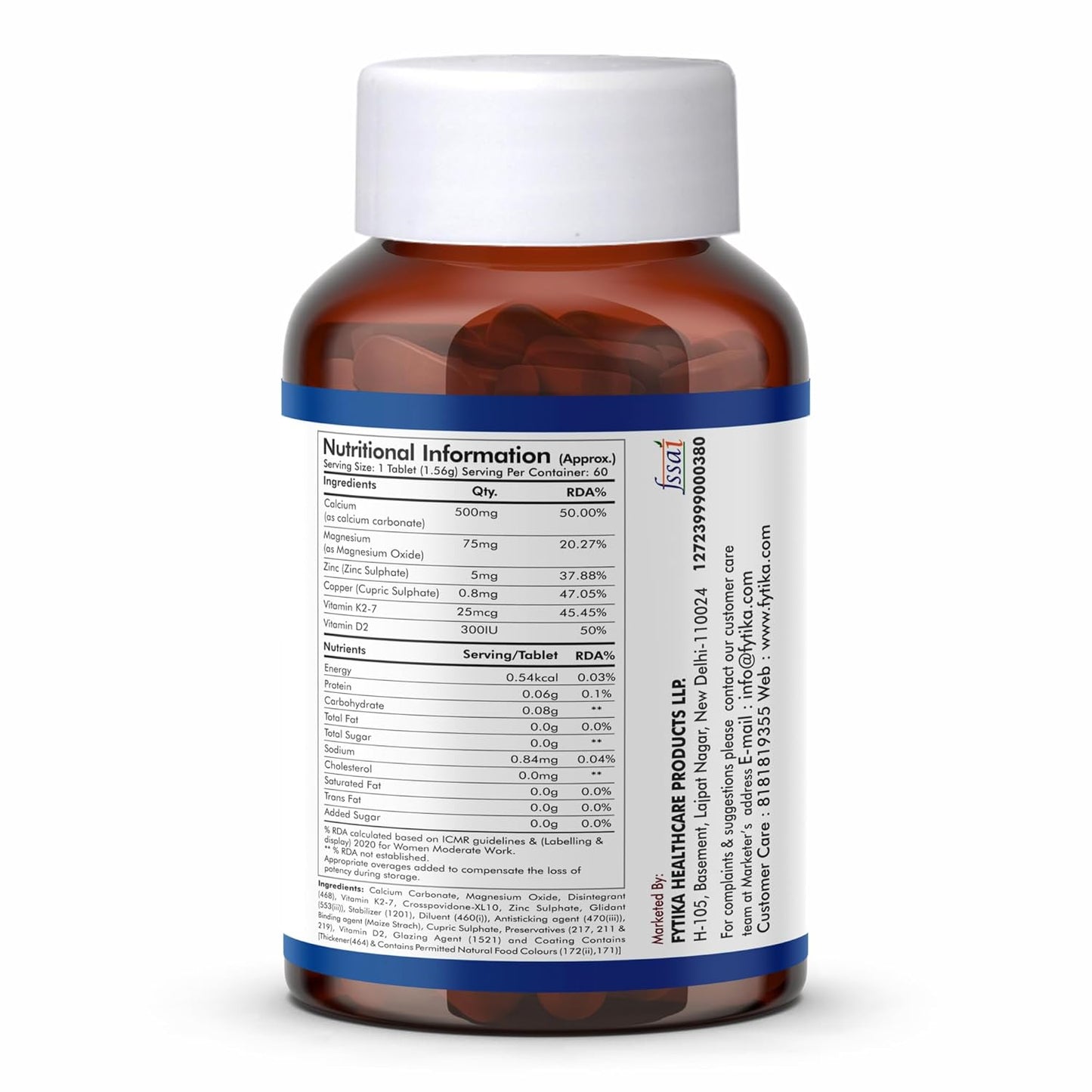 Fytika Strong Bones - 60 TABS (Pack of 1) | Calcium 1000mg + Vitamin D3 400IU Supplement with Magnesium, Zinc,Coper & Vitamin K2 for Complete Bone, Joint & Muscle Health - Women and Men