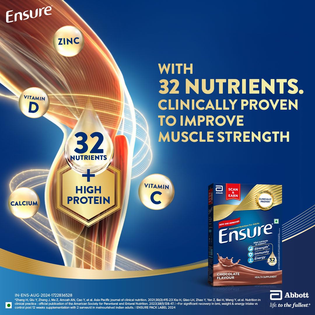 Ensure No 1 Nutritional Supplement Drink in the world|32 nutrients High Protein,Calcium,Vit D|Chocolate 375g