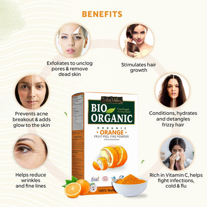 Indus Valley Bio Organic Orange Peel Fine Powder, Pure Natural & Organic for Skin Lightening Face Pack, Vitamin C and Antioxidants Add Glow - 100g