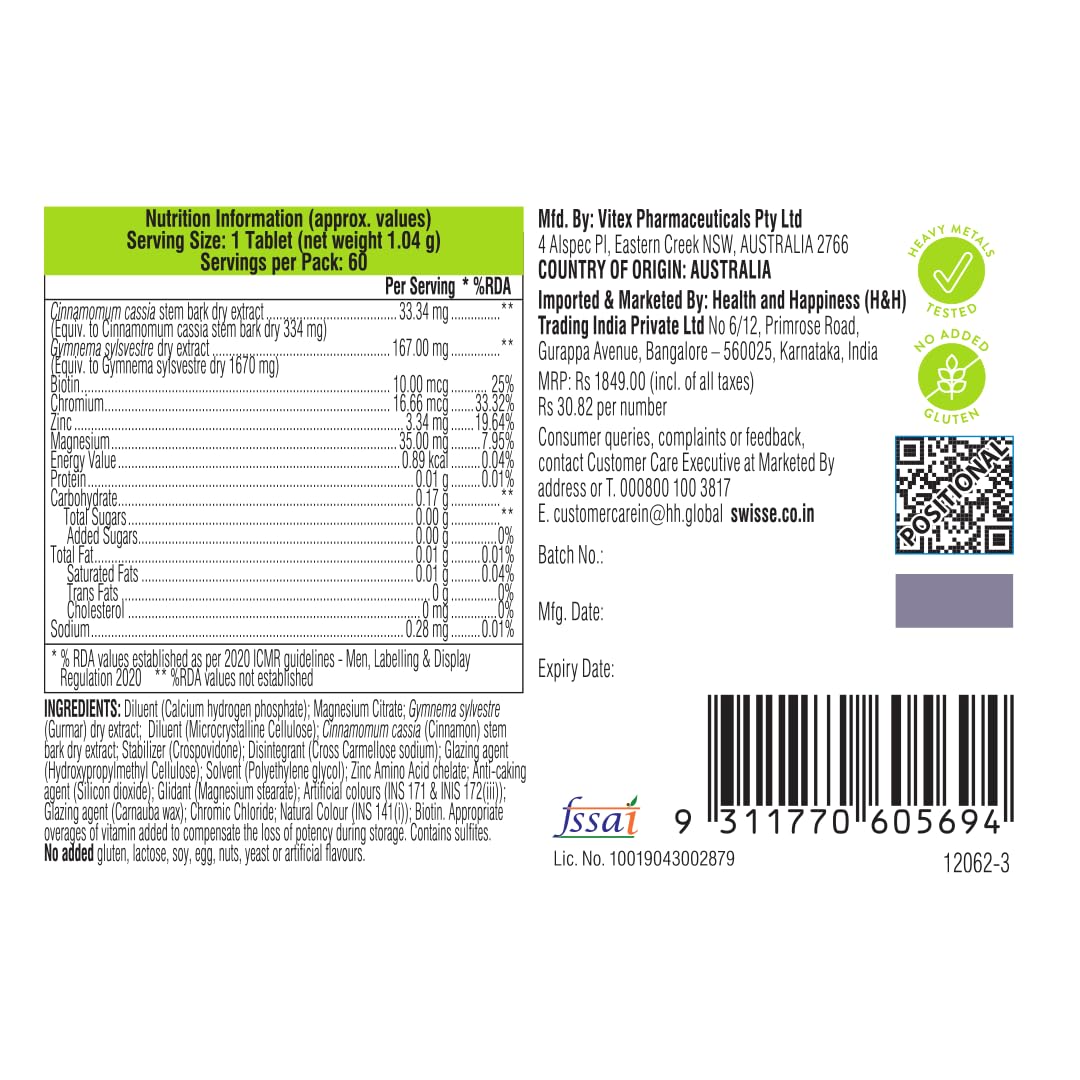 Swisse Metabolism+ With Chromium For Weight Management - Supports Digestion, Detox and Healthy Blood Sugar Levels - 60 Tablets