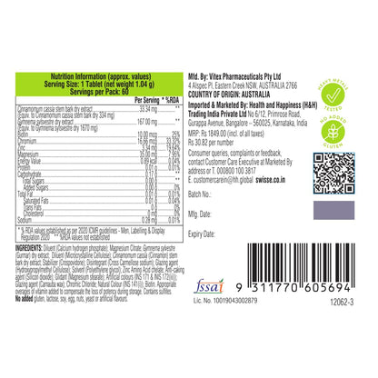 Swisse Metabolism+ With Chromium For Weight Management - Supports Digestion, Detox and Healthy Blood Sugar Levels - 60 Tablets