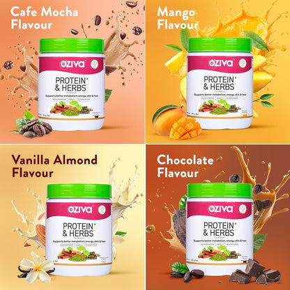 OZiva Protein & Herbs for Women (Cafe Mocha) I Manage Weight, Energy & Metabolism | Clean Protein, Shatavari, Green Tea I No Added Sugar, 1lbs (453gm)
