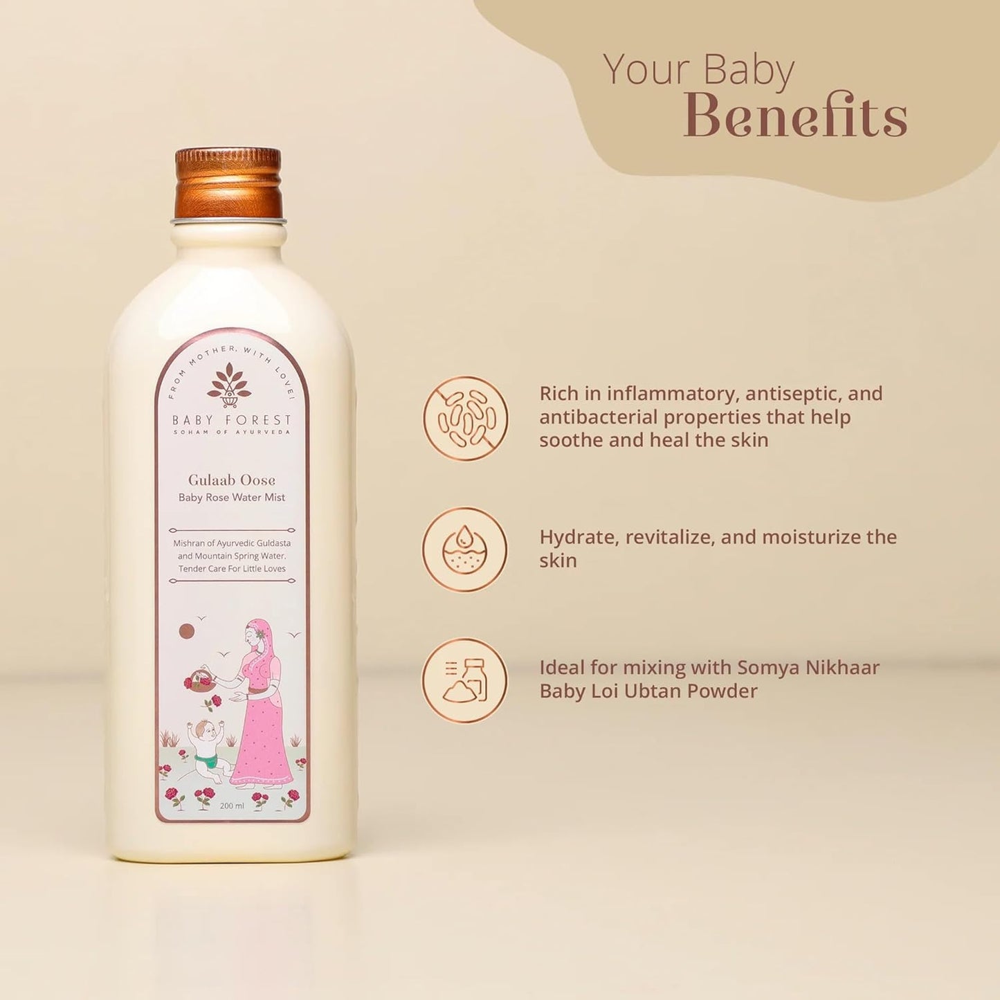 Baby Forest Gulaab Oose Rose Water Mist | For Baby’s Healthy Skin | Nourishing & Healing Properties | Refreshing Fragrance | Derma Safe | No Harmful Chemicals | 200ml