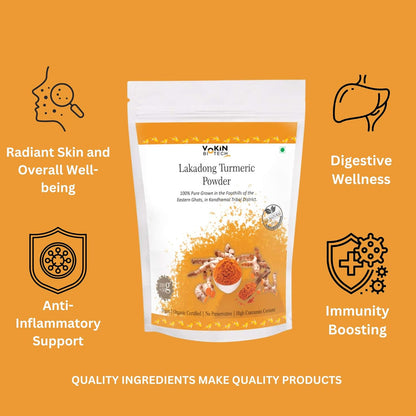 Vokin Biotech Lakadong Turmeric Powder 250gm | High Curcumin Content 7-9% Haldi Powder | Immunity Booster Pack of 1