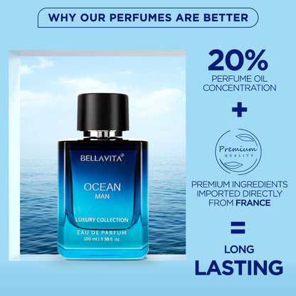 Bella Vita Luxury Men Ocean Aquatic Eau De Parfum With Marine, Orchid & Musk|Long Lasting Fresh Citrusy & Woody Edp Fragrance Scent Liquid Perfume,100 Ml