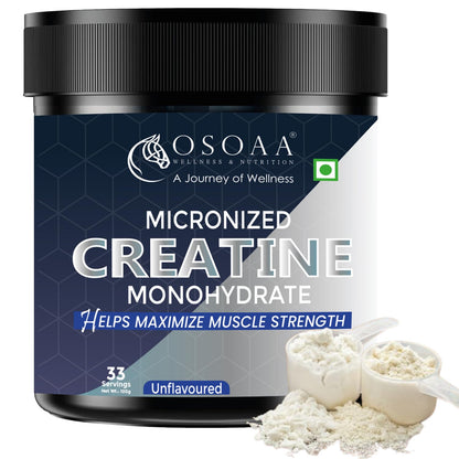 OSOAA Micronized Creatine Monohydrate Powder - 100g, Unflavoured | 3g Creatine/Serving | Pre/Post Workout Supplement for Muscle Repair & Recovery | Supports Athletic Performance & Power